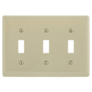 Hubbell Wiring Standard Toggle Wallplates 3 Gang Ivory Nylon Device
