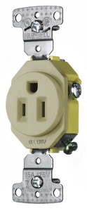 Hubbell Wiring Straight Blade Single Receptacles 15 A 125 V 2P3W 5-15R Residential tradeSELECT® Dry Location Ivory