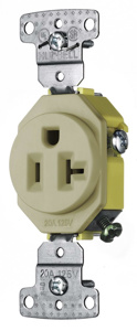 Hubbell Wiring Straight Blade Single Receptacles 20 A 125 V 2P3W 5-20R Residential tradeSELECT® Dry Location Ivory