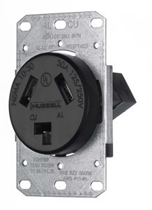 Hubbell Wiring Straight Blade Single Receptacles 30 A 125/250 V 3P3W 10-30R Residential tradeSELECT® Dry Location Black