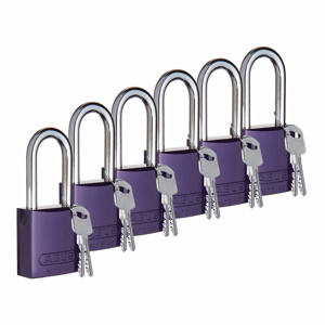 Brady 1 in Shackle Padlocks Purple Aluminum Lock Body: 1-3/5 in H x 1-1/2 in W x 3/4 in D