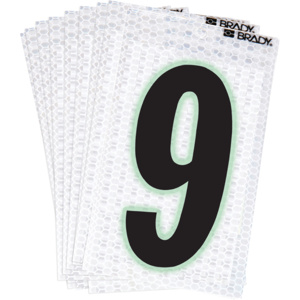Brady 3000 Series Glow in the Dark Number and Letter Labels 9 Black/Silver, Glow-in-the-Dark Border B-309 Prismatic Reflective Sheeting