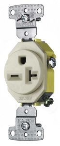 Hubbell Wiring Straight Blade Single Receptacles 20 A 250 V 2P3W 5-20R Residential tradeSELECT® Dry Location Light Almond