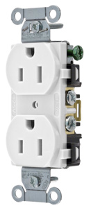 Hubbell Wiring Straight Blade Duplex Receptacles 15 A 125 V 2P3W 5-15R Commercial/Industrial BR Dry Location White