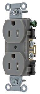 Hubbell Wiring Straight Blade Duplex Receptacles 15 A 125 V 2P3W 5-15R Commercial/Industrial BR Tamper-resistant Gray
