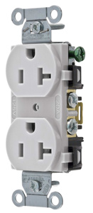 Hubbell Wiring Straight Blade Duplex Receptacles 20 A 125 V 2P3W 5-20R Commercial/Industrial BR Dry Location Office White
