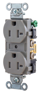 Hubbell Wiring Straight Blade Duplex Receptacles 20 A 125 V 2P3W 5-20R Commercial/Industrial BR Tamper-resistant Gray