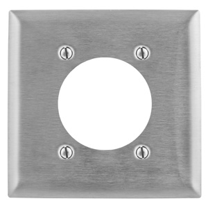 Hubbell Wiring Standard Round Hole Wallplates 2 Gang 2.48 in Metallic Stainless Steel 302/304 Device
