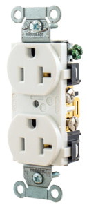 Hubbell Wiring Straight Blade Duplex Receptacles 20 A 125 V 2P3W 5-20R Commercial/Industrial BR Dry Location White