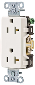 Hubbell Wiring Straight Blade Decorator Duplex Receptacles 20 A 125 V 2P3W 5-20R Commercial Style Line® Dry Location White