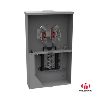 Milbank No Bypass Ringless Meter Sockets 200 A 240 VAC OH/UG 4 Jaw 1 Position 1 Phase Ground Bar Small Closing Plate
