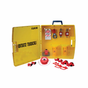 Brady Padlock Stations Yellow Steel 14 Gauge with Red Plastic Coating Lockout Station