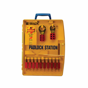 Brady Padlock Stations Yellow Steel 14 Gauge with Red Plastic Coating