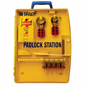 Brady Padlock Stations Yellow Steel 14 Gauge with Red Plastic Coating