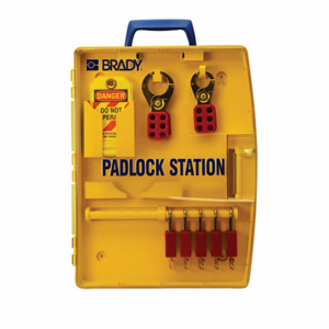 Brady Padlock Stations Yellow Steel 14 Gauge with Red Plastic Coating