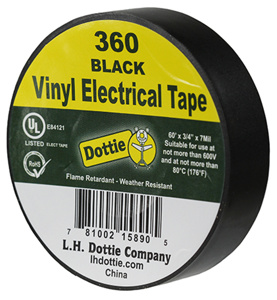 Dottie 360 Series Vinyl Electrical Tape 3/4 in x 60 ft 7 mil Black