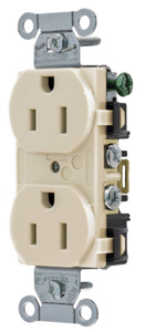 Hubbell Wiring Straight Blade Duplex Receptacles 15 A 125 V 2P3W 5-15R Commercial/Industrial BR Dry Location Light Almond