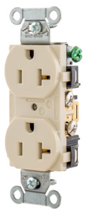 Hubbell Wiring Straight Blade Duplex Receptacles 20 A 125 V 2P3W 5-20R Commercial/Industrial BR Dry Location Light Almond