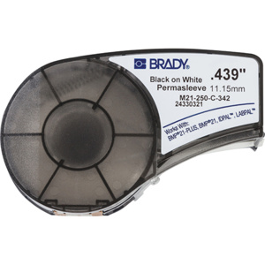 Brady BMP®21 PermaSleeve® Heat Shrink B-342 Wire Marking Sleeves 0.439 in x 7 ft Polyolefin 0.439 in Black on White