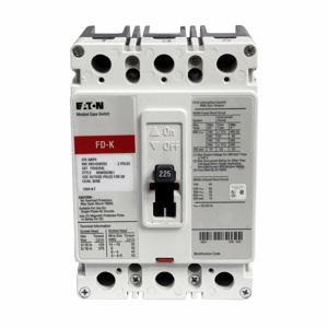 Eaton Cutler-Hammer FD Series C Molded Case Industrial Circuit Breakers 225 A 480/600 VAC, 250 VDC 18 kAIC 3 Pole 3 Phase