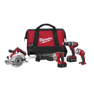 Milwaukee M18™ 4-Tool Combination Kits 1/2 in Compact Hammer Drill/Driver, SAWZALL® Recip Saw, 6-1/2 in Circular Saw, Work Light 18 V