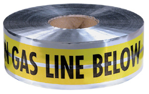 Milwaukee Detectable Underground Hazard Tape Silver<multisep/>Black<multisep/>Yellow 3 in x 1000 ft Caution Gas Line Below