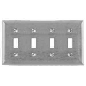 Hubbell Wiring Standard Toggle Wallplates 4 Gang Metallic Stainless Steel 430 Device