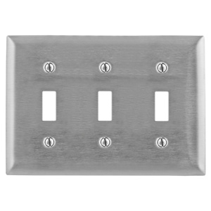 Hubbell Wiring Standard Toggle Wallplates 3 Gang Metallic Stainless Steel 302/304 Device