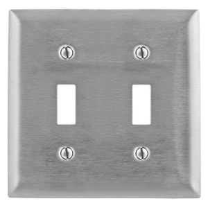 Hubbell Wiring Standard Toggle Wallplates 2 Gang Metallic Stainless Steel 302/304 Device