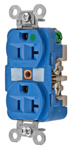 Hubbell Wiring Straight Blade Duplex Receptacles 20 A 125 V 2P3W 5-20R Hospital HBL® Extra Heavy Duty Max Dry Location Blue