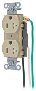Hubbell Wiring Straight Blade Duplex Receptacles 20 A 125 V 2P3W 5-20R Commercial CR Tamper-resistant Ivory