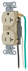 Hubbell Wiring Straight Blade Duplex Receptacles 20 A 125 V 2P3W 5-20R Commercial CR Dry Location Ivory