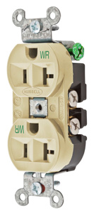 Hubbell Wiring Straight Blade Duplex Receptacles 20 A 125 V 2P3W 5-20R Commercial/Industrial Hubbell-Pro™ Weather-resistant Ivory