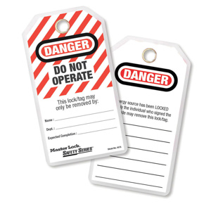 Master Lock Laminated Lockout Tags Danger Do Not Operate Withstands over 50lbs (22.7kg) of pull force Black/Red/White