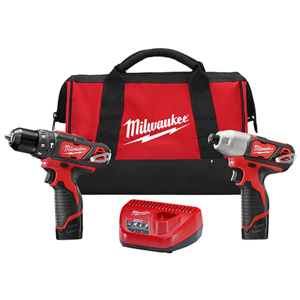 Milwaukee M12™ 2-Tool Cordless Combination Kits 3/8 in Hammer Drill/Driver, 1/4 in Hex Impact Driver 12 V