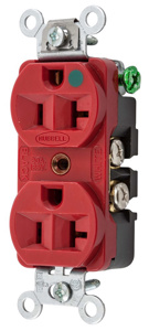 Hubbell Wiring Straight Blade Duplex Receptacles 20 A 125 V 2P3W 5-20R Hospital HBL® Extra Heavy Duty Max Slender Dry Location Red