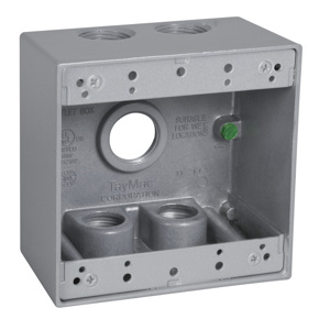 Hubbell Electrical TayMac DB Series Deep Five Hub Weatherproof Outlet Boxes 2-5/8 in Metallic 2 Gang 3/4 in
