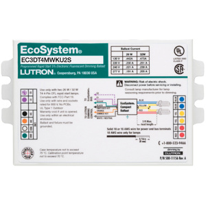 Lutron EcoSystem® Series Electronic Compact Fluorescent Ballasts Programmed Rapid Start Parallel 50 deg F