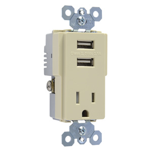 Pass & Seymour TM8-USB Series Combination Devices 2 USB/Receptacle Ivory 15/2.1 A