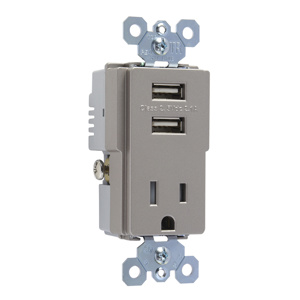 Pass & Seymour TM8-USB Series Combination Devices 2 USB/Receptacle Nickel 15/2.1 A