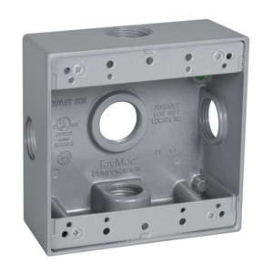 Hubbell Electrical TayMac DB Series Five Hub Weatherproof Outlet Boxes 2 in Metallic 2 Gang 3/4 in