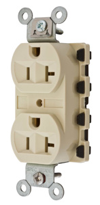 Hubbell Wiring Straight Blade Duplex Receptacles 20 A 125 V 2P3W 5-20R Industrial SNAPConnect® Dry Location Ivory