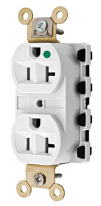 Hubbell Wiring Straight Blade Duplex Receptacles 20 A 125 V 2P3W 5-20R Hospital SNAPConnect® Dry Location White