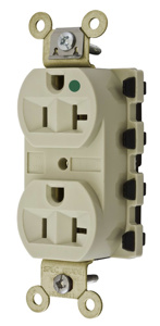 Hubbell Wiring Straight Blade Duplex Receptacles 20 A 125 V 2P3W 5-20R Hospital SNAPConnect® Dry Location Ivory