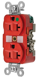 Hubbell Wiring Straight Blade Duplex Receptacles 20 A 125 V 2P3W 5-20R Hospital HBL® Extra Heavy Duty Max Dry Location Red