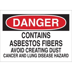 Brady B-120 Hazardous Materials Safety Signs 10 x 14 in Danger- Contains Asbestos Fibers Avoid Creating Dust Cancer And Lung Disease Hazard Aluminum Black/Red on White