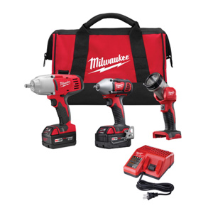 Milwaukee M18™ 3-Tool Combination Kits 3/8 in Compact Impact Wrench, 1/2 in Impact Wrench, Work light 18 V