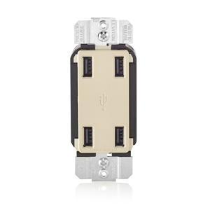 Leviton SmartlockPro® USB4P Series USB 2.0 A Receptacles 4 USB Light Almond 4.2 A