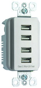 Pass & Seymour Radiant® TM8USB4 Series USB Receptacles 4 USB Nickel 4.2 A