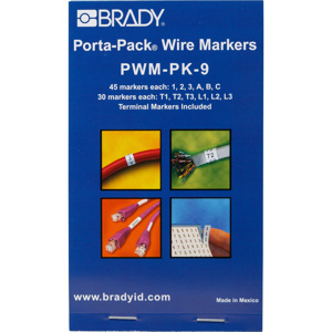 Brady Porta-Pack® PWM Series B-500 Repositionable Wire Marker Books 1, 2, 3, A, B, C, T1, T2, T3, L1, L2, L3 Vinyl 1.56 in